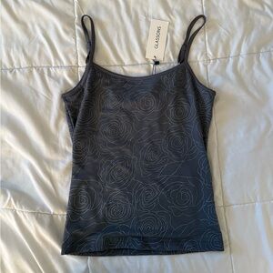 Glassons Blue/Gray Rose-Embellished Spaghetti Strap Tank